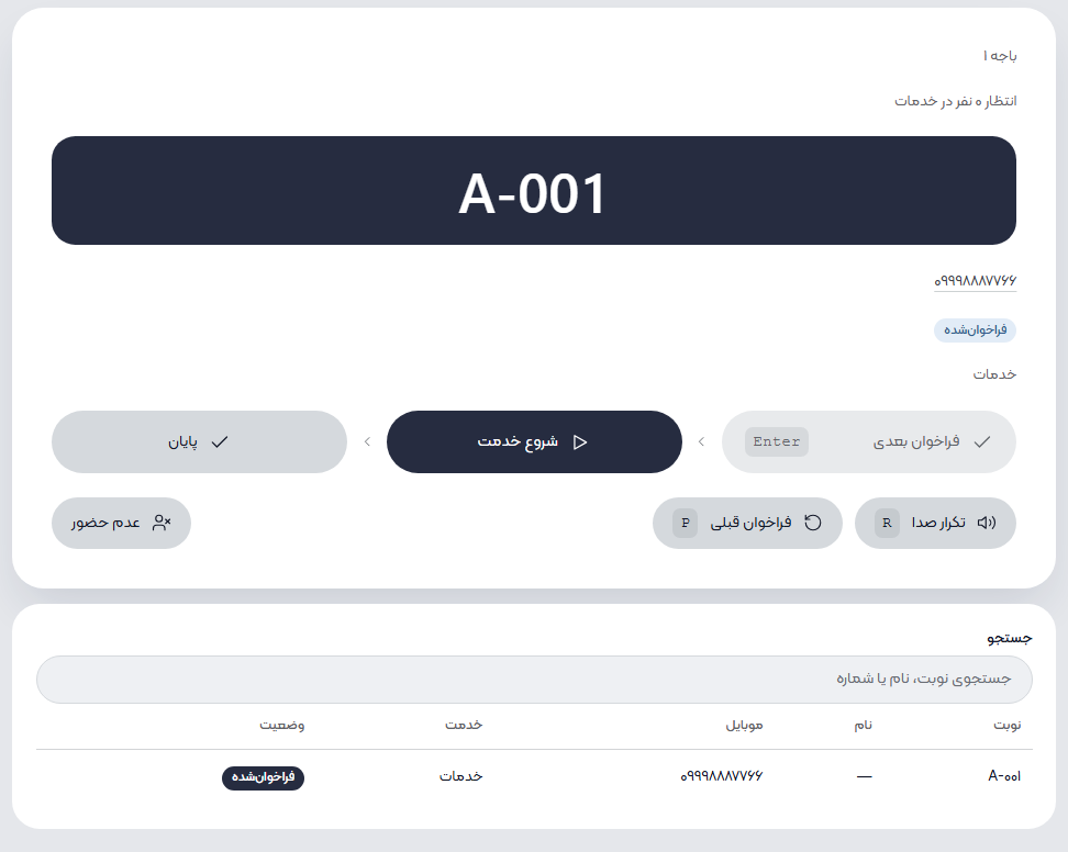 پنل باجه برای فراخوان و خدمت